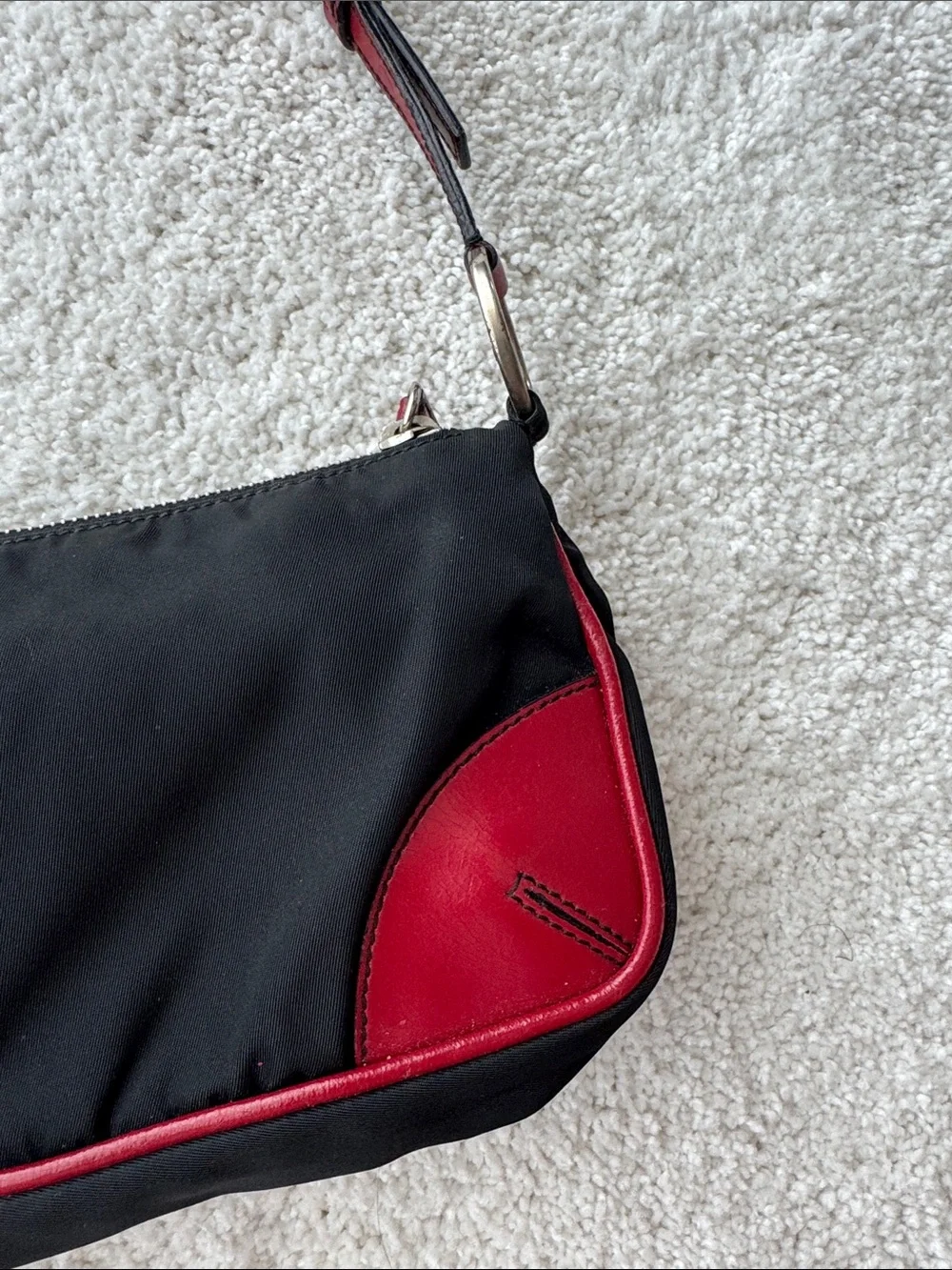 Prada Black and Red Leather-Trim Shoulder Bag